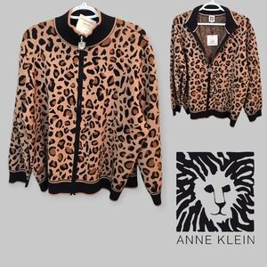 Anne Klein Camel Animal Print Blazer Full Zip Jacket Womens Plus 2X